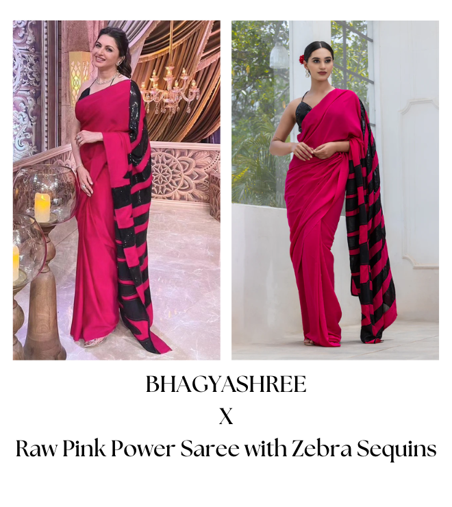 Bhagyashree X Raw Pink Power Saree with Zebra Sequins
